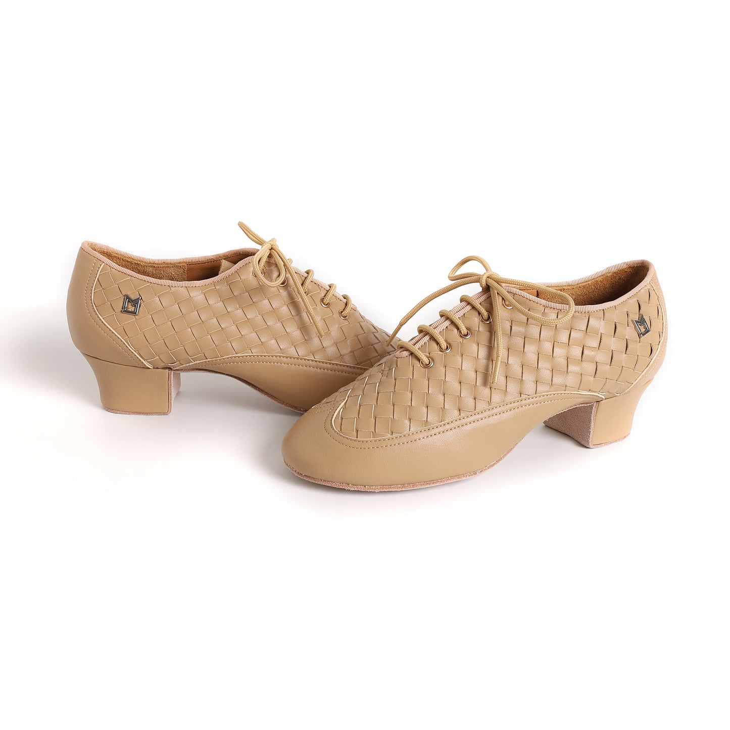 Beige Woven Patchwork Teacher Dance Shoes BY MARINA SERGEEVA