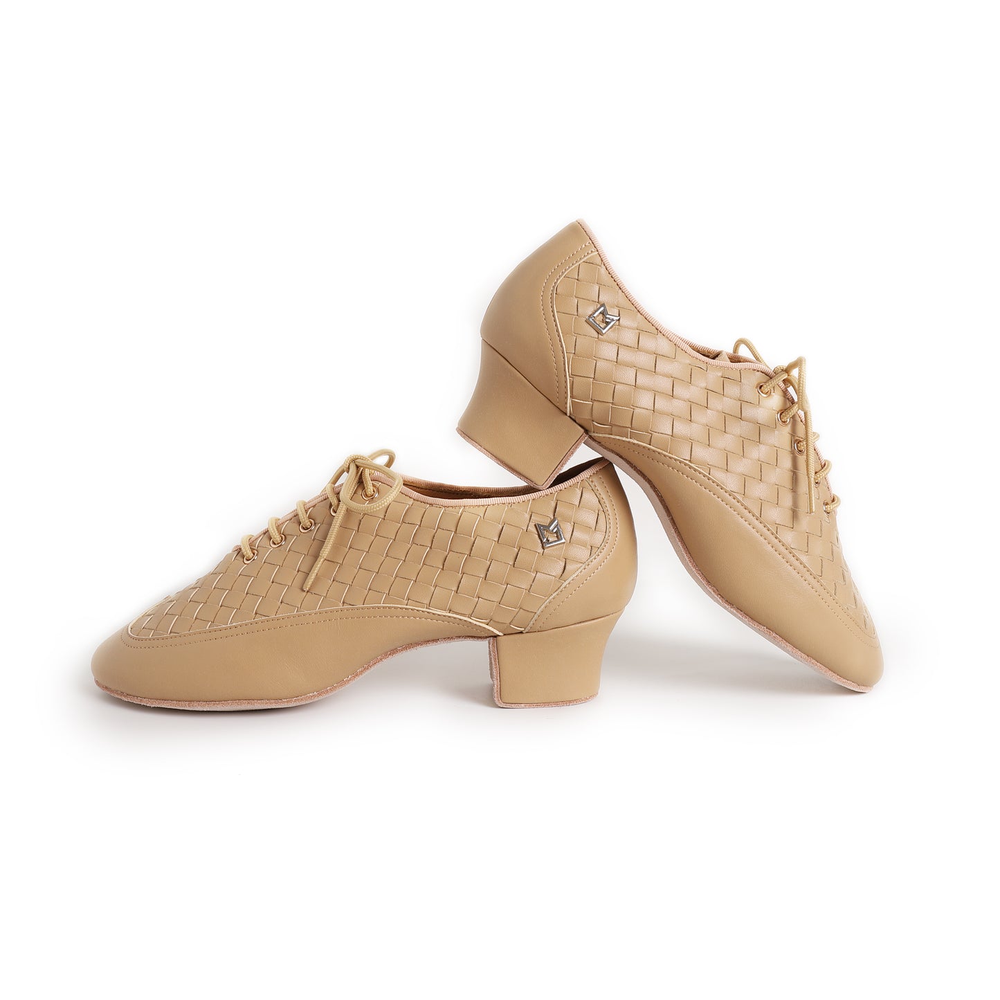 Beige Woven Patchwork Teacher Dance Shoes BY MARINA SERGEEVA