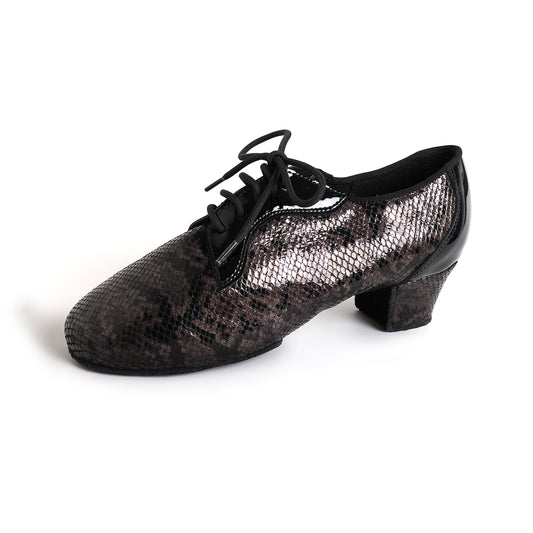 MINEJAS.T031 Glossy Brown Snakeskin 3.5” Heel Teacher Dance Shoes