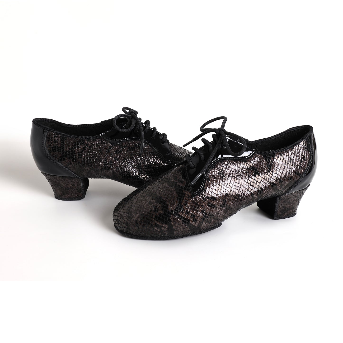 MINEJAS.T031 Glossy Brown Snakeskin 3.5” Heel Teacher Dance Shoes