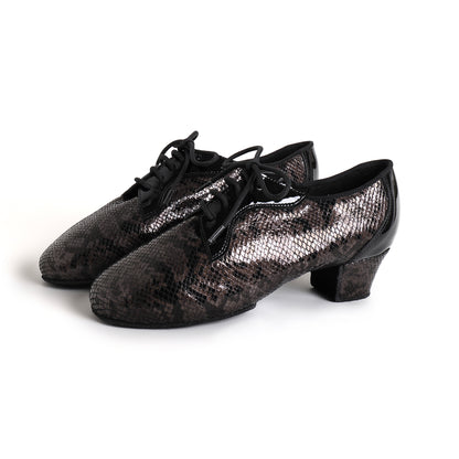 MINEJAS.T031 Glossy Brown Snakeskin 3.5” Heel Teacher Dance Shoes