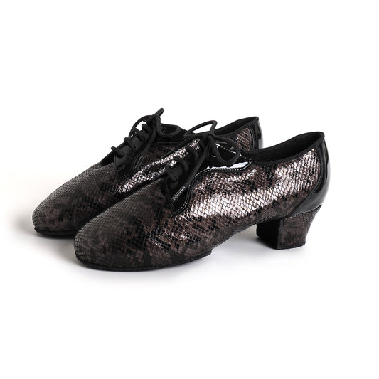 MINEJAS.T031 Glossy Brown Snakeskin 3.5” Heel Teacher Dance Shoes