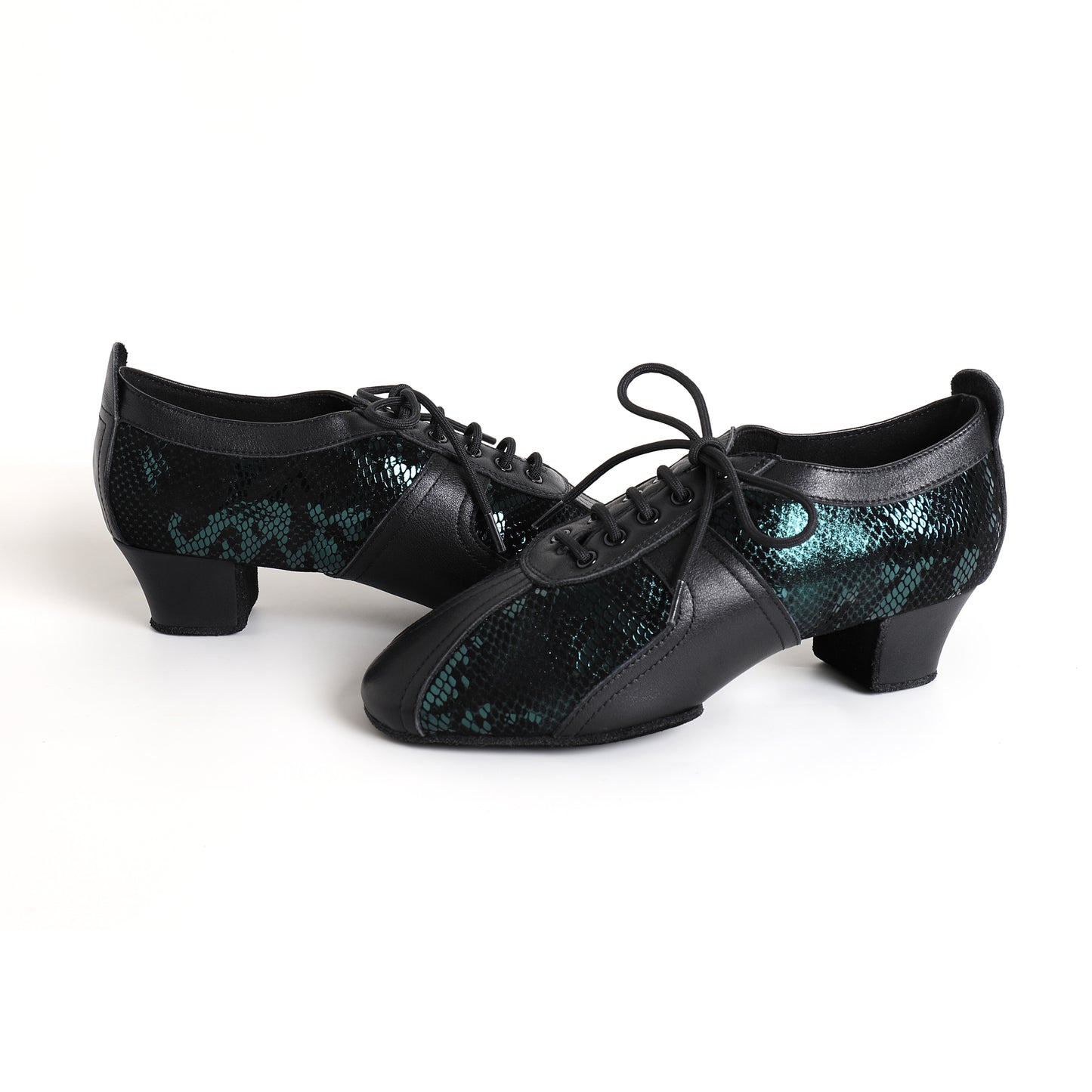 MINEJAS.T032 Women’s Black Cowhide & Green Snakeskin Sheepskin Teacher Dance Shoes