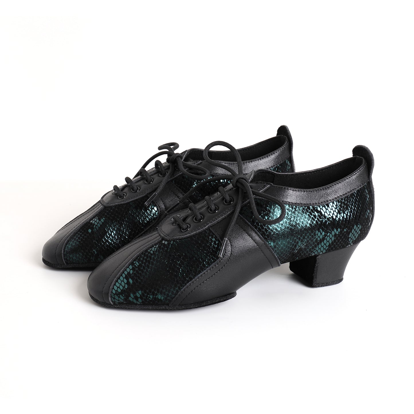 MINEJAS.T032 Women’s Black Cowhide & Green Snakeskin Sheepskin Teacher Dance Shoes