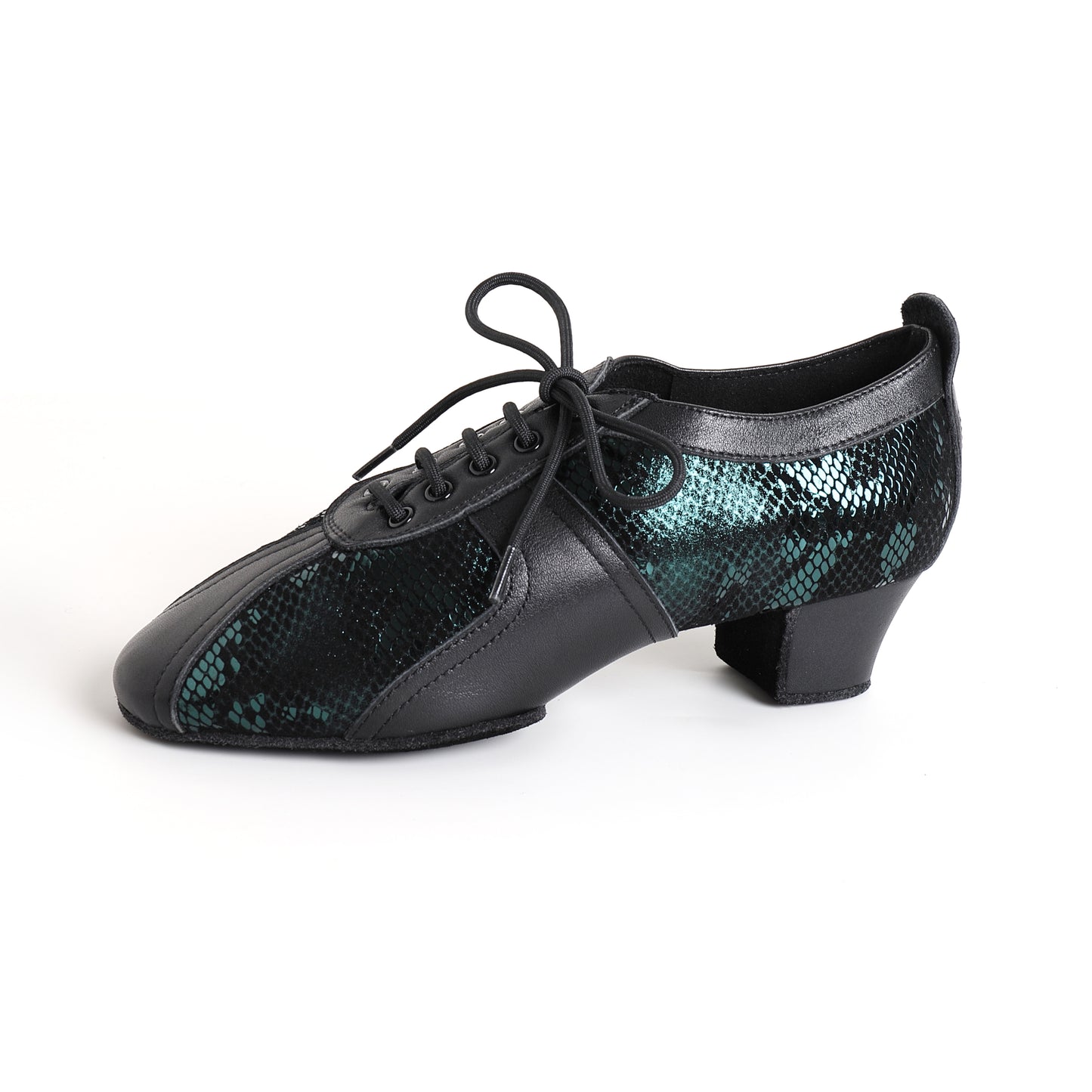 MINEJAS.T032 Women’s Black Cowhide & Green Snakeskin Sheepskin Teacher Dance Shoes