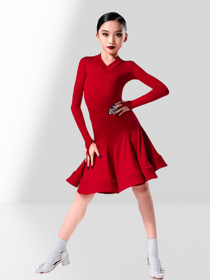 MLX.L8924GSD Girls’ Long Sleeve Latin Dance Dress – Fuchsia Flow Skirt