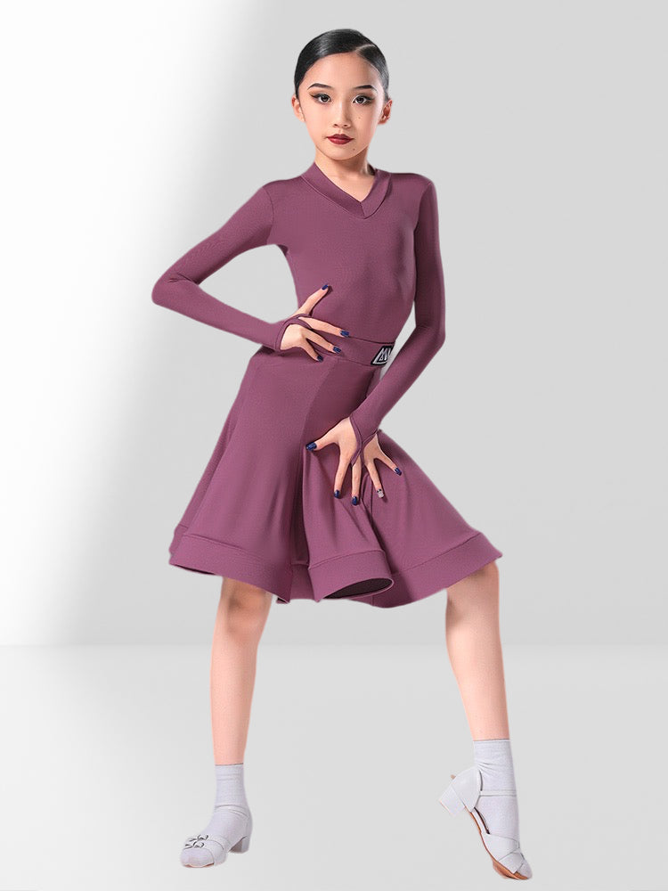 MLX.L8924GSD Girls’ Long Sleeve Latin Dance Dress – Fuchsia Flow Skirt