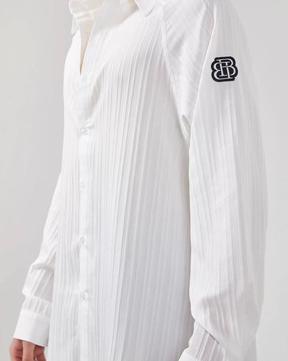BOBO.L005MTE Elegant Textured White and Black Oversize Mens Latin Shirt