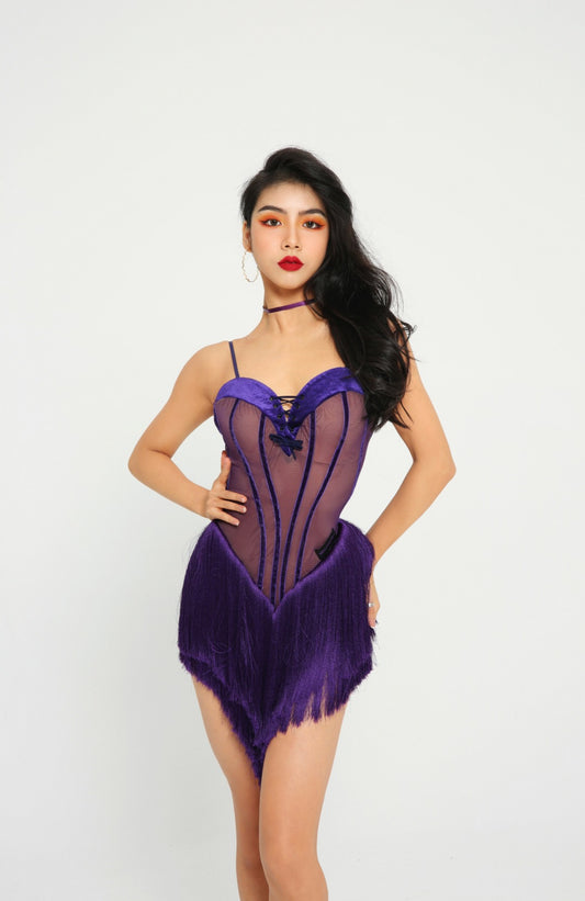 VABGY010 Love Heart Neckline Tassel Latin Dance Dress for Women