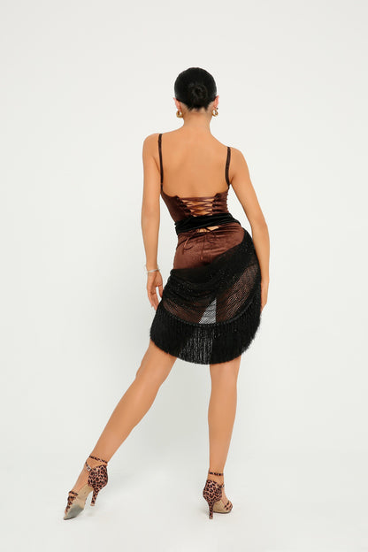 VABGY002 Women’s Tassel Rhinestone Latin Dance Practice Dress with Strappy Back