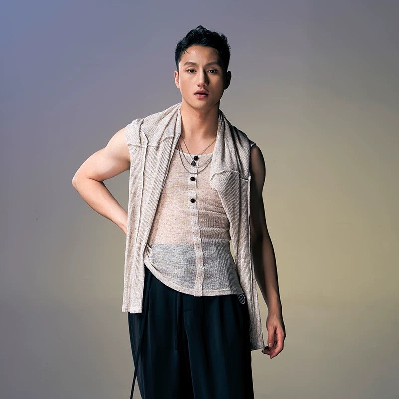 DUYQ.New Men-003 Vest plus Deep V-neck Two-piece Set Standard Latin Dance Practice Top