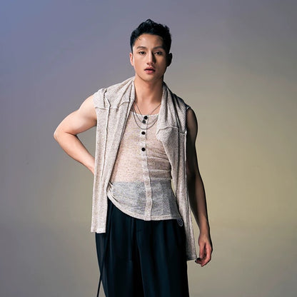 DUYQ.New Men-003 Vest plus Deep V-neck Two-piece Set Standard Latin Dance Practice Top