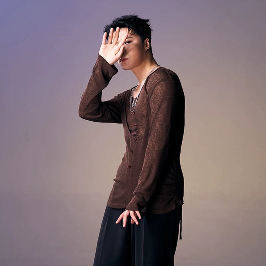 DUYQ.New Men-003 Vest plus Deep V-neck Two-piece Set Standard Latin Dance Practice Top