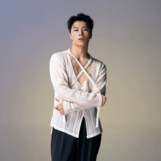 DUYQ.New Men-004 Maiwang Deep V-neck Standard Latin Dance Practice Top - New Teaching Collection