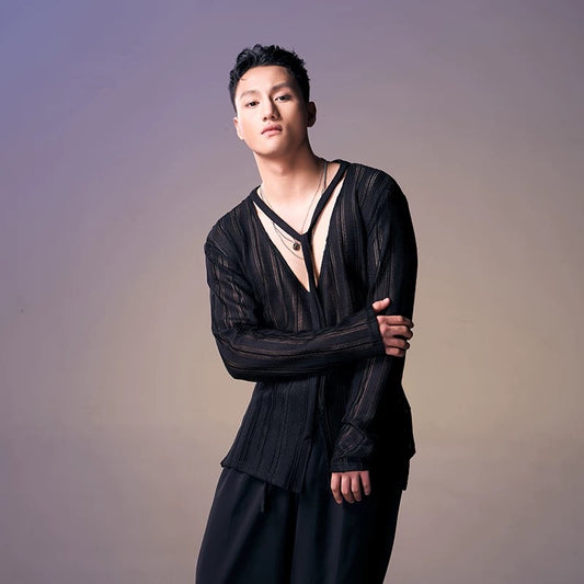 DUYQ.New Men-004 Maiwang Deep V-neck Standard Latin Dance Practice Top - New Teaching Collection