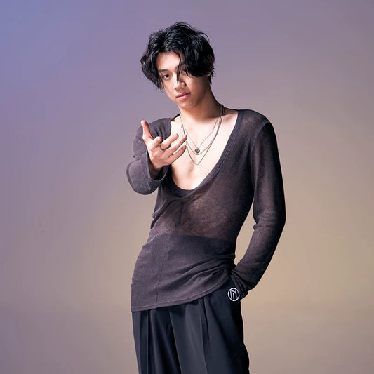 DUYQ.New Men-005 Minimalist Deep U-neck Pullover Top - New Standard Latin Dance Practice Wear