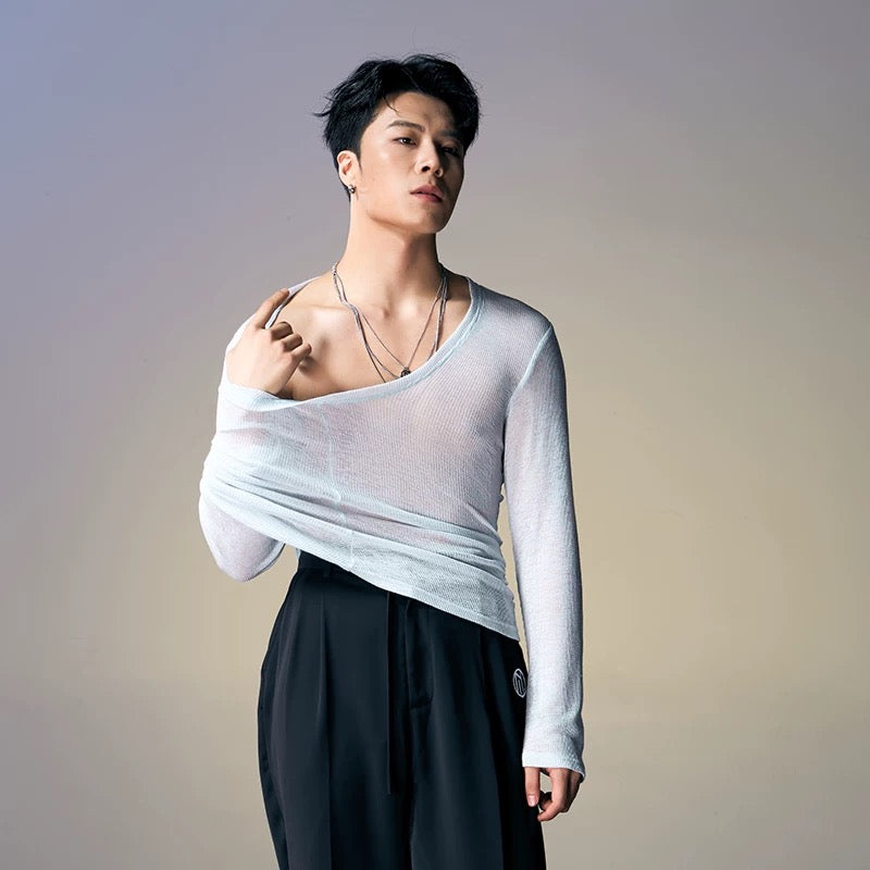 DUYQ.New Men-005 Minimalist Deep U-neck Pullover Top - New Standard Latin Dance Practice Wear
