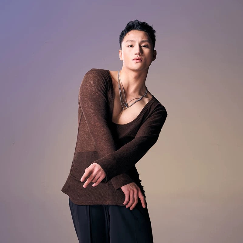 DUYQ.New Men-005 Minimalist Deep U-neck Pullover Top - New Standard Latin Dance Practice Wear