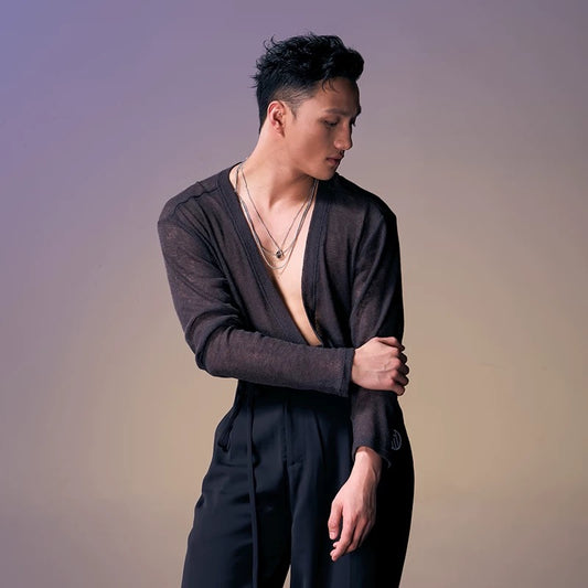DUYQ.New Men-006 Asymmetric Cross Loose Top - New Standard Latin Dance Practice Wear
