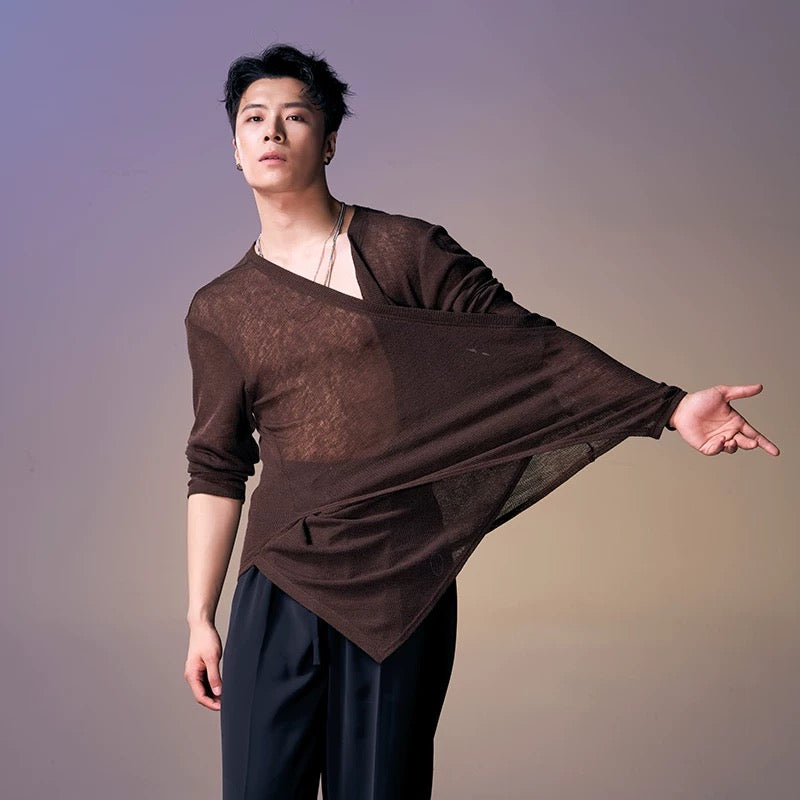 DUYQ.New Men-006 Asymmetric Cross Loose Top - New Standard Latin Dance Practice Wear