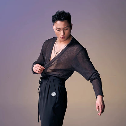 DUYQ.New Men-006 Asymmetric Cross Loose Top - New Standard Latin Dance Practice Wear
