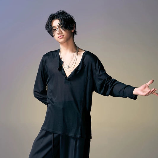 DUYQ.New Men-007 Loose and Comfortable Long-sleeve Top - New Standard Latin Dance Practice Wear