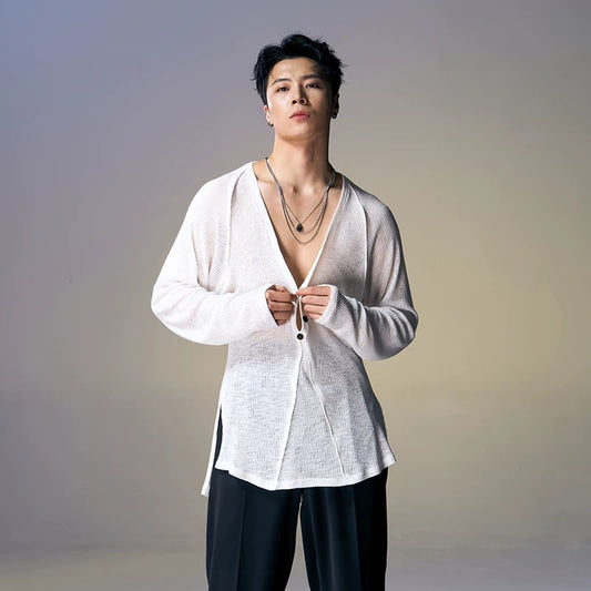 DUYQ.New Men-010 Deep V-neck Men's Standard Latin Dance Practice Top - Summer New Collection