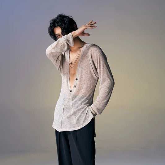 DUYQ.New Men-010 Deep V-neck Men's Standard Latin Dance Practice Top - Summer New Collection