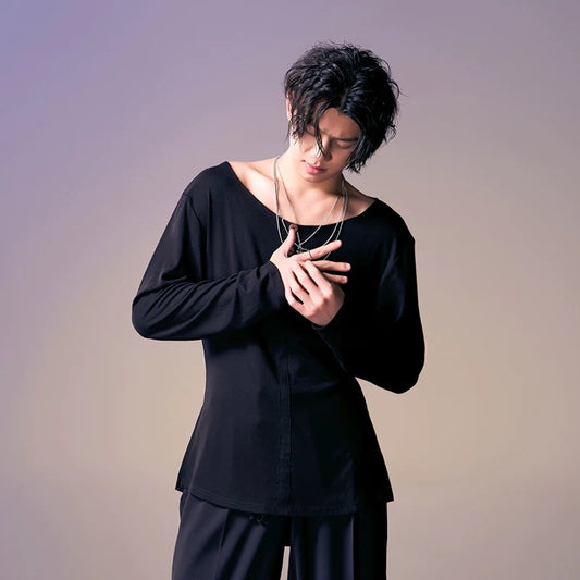 DUYQ.New Men-011 Minimalist Slim-fit Long-sleeve Top - Professional Standard Latin Dance Practice Wear for Daily Use
