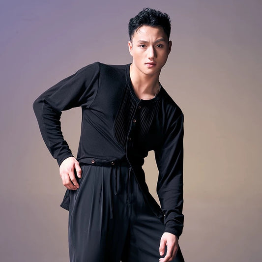 DUYQ.New Men-013 Round-neck Knit Long-sleeve Top - Professional Men's Standard Latin Dance Practice Wear