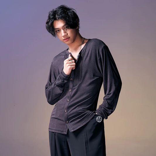 DUYQ.New Men-013 Round-neck Knit Long-sleeve Top - Professional Men's Standard Latin Dance Practice Wear