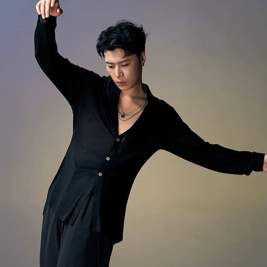 DUYQ.New Men-017 Buttoned Slim-fit Shirt - Professional Men's Standard Latin Dance Practice Wear for Daily Use