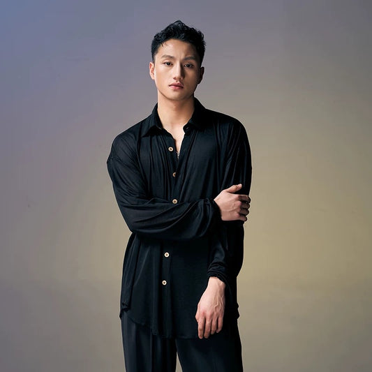 DUYQ.New Men-018 Classic Retro Loose Shirt - Men's Standard Latin Dance Practice Wear