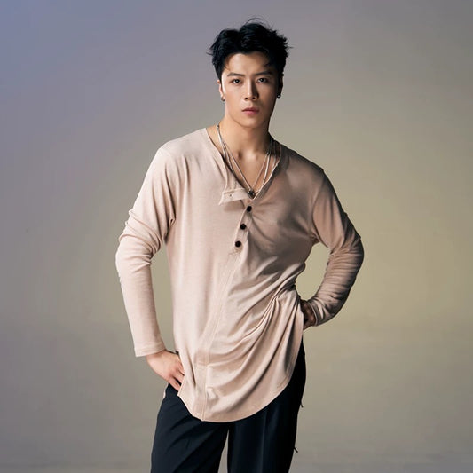 DUYQ.New Men-019 Merino Wool Long-sleeve Top - Ultra-comfortable Professional Latin Dance Practice Wear