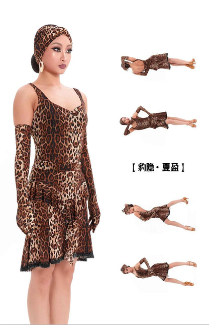 DUYQ "Leopard Hidden, Xia Ying" Latin 005basics leopard print one-piece top national standard women's Latin dance practice suit - Mine·Jas