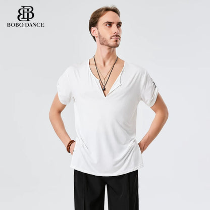 BOBO. L156 Boys Latin Dance Clothing High-end Professional Practice Clothing Adult Loose Short Sleeve Top