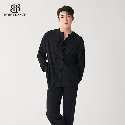 BOBO boys' new Latin dance clothes, professional tops, adult practice clothes, art test performance training clothes, men's shirts