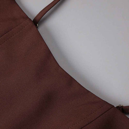 Z0070 Square neck suspender pleated design sleeveless short skirt