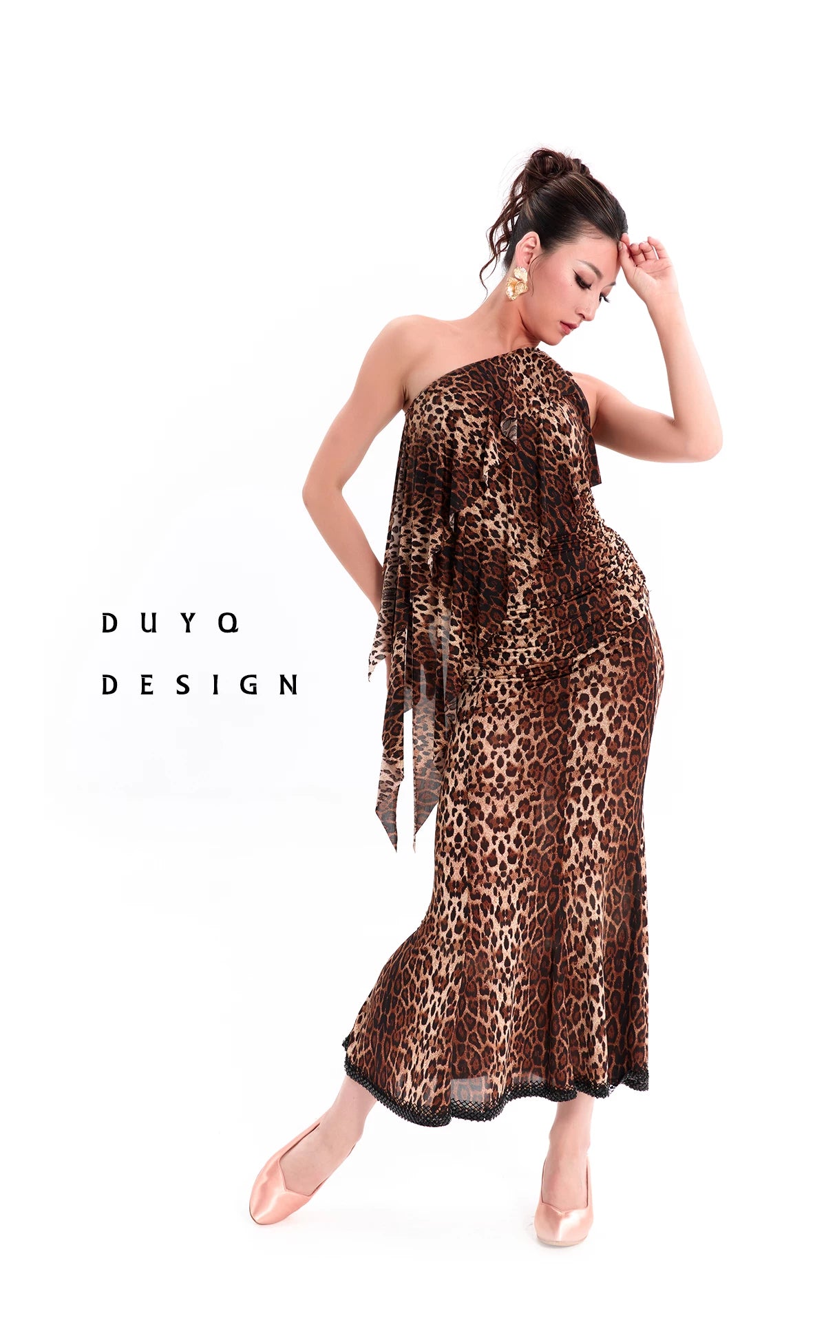 DUYQ "Leopard Hidden, Xia Ying" Modern 017 Ribbon Slash Shoulder Top National Standard Women's Modern Dance Practice Suit New Product