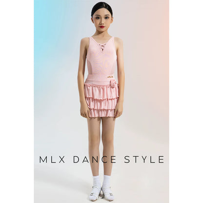 MLX gold 133/202 children's Latin dance costume girls suspender top cake skirt dance training performance practice clothing - Mine·Jas