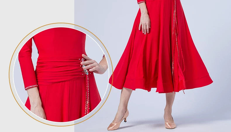 Y.M-1703 modern dance practice dress autumn adult ballroom dance national standard practice suit big swing dress