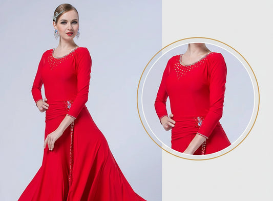 Y.M-1703 modern dance practice dress autumn adult ballroom dance national standard practice suit big swing dress - Mine·Jas