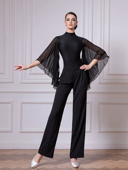TID.B046 ballroom dance practice suit top new pleated large floating sleeves national ballroom dance suit