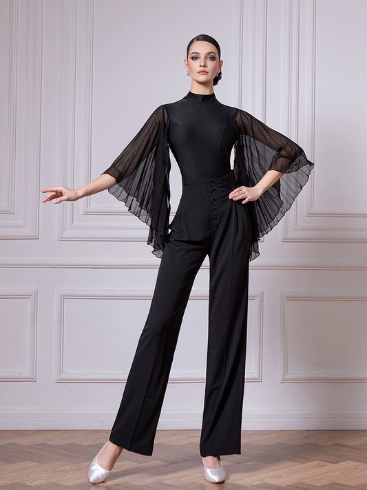 TID.B046 ballroom dance practice suit top new pleated large floating sleeves national ballroom dance suit