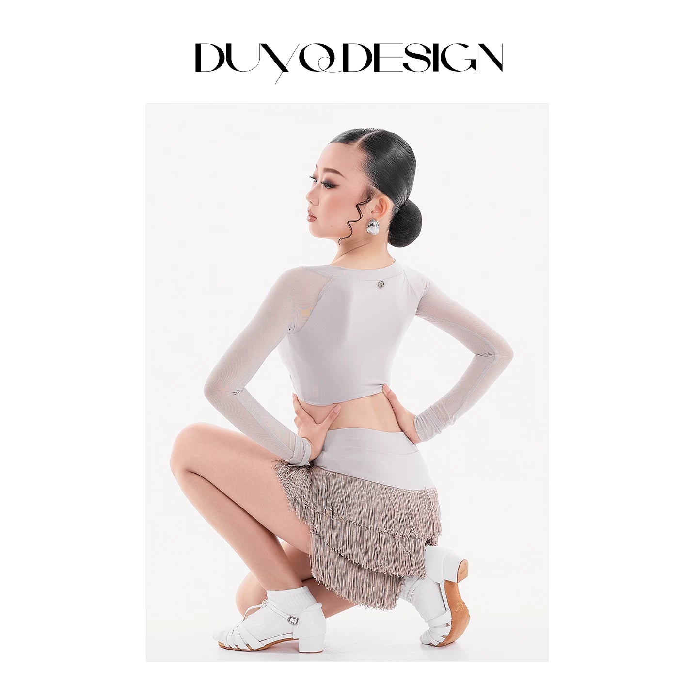 DUYQ children's style "Mountain Awakening Spring" 001 pleated top long-sleeved Latin dance girls' practice clothes professional