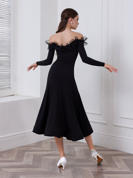 TID brand modern dance dress women's 2025 new lace neckline design friendship pendulum skirt national ballroom dance skirt