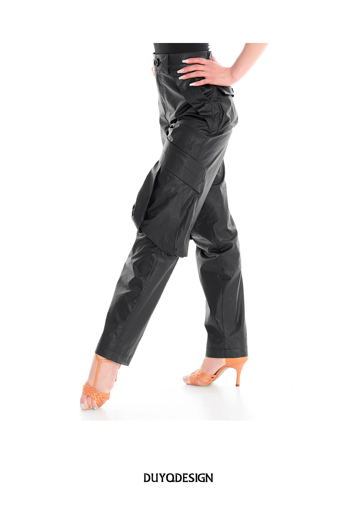 DUYQ "Female Teacher Series" 009 Glossy deconstruction three-dimensional big pocket straight trousers Latin dance suit professional