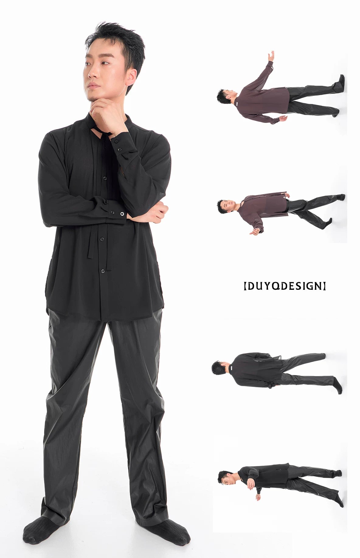 DUYQ "Men's Series" 007 streamer stand-up collar long-sleeved national standard men's Latin dance practice clothes professional