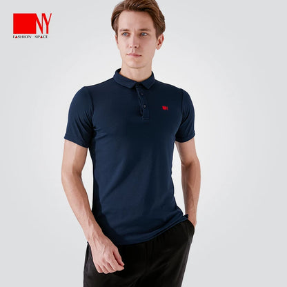 NY Fashion Men's POLO Shirt Waffle Stretch Fabric Top Short Sleeve T-Shirt National Ballroom Dance 20199T - Mine·Jas