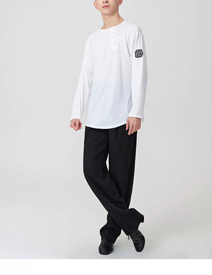 BOBO.L074 Boys Latin Dance Suit Crew Neck Black and White T-Shirt Men's Ballroom Dance Professional Latin Practice Suit Dance Top